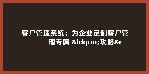 客户管理系统：为企业定制客户管理专属 “攻略”